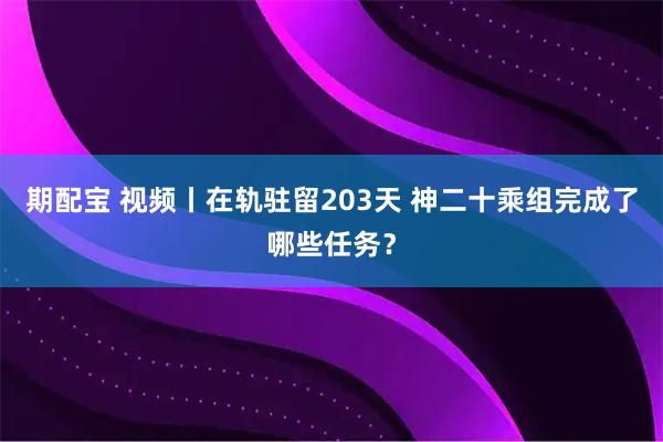 期配宝 视频丨在轨驻留203天 神二十乘组完成了哪些任务？