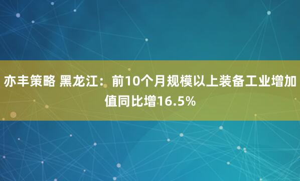 亦丰策略 黑龙江：前10个月规模以上装备工业增加值同比增16.5%